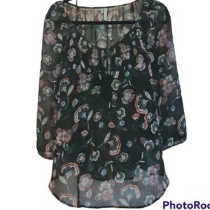 Maurice’s sheer black multicolor floral blouse, 3/4 sleeve XXL